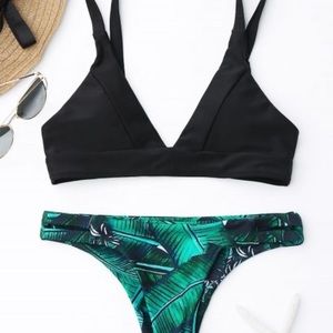 Leaf print cheeky bikini